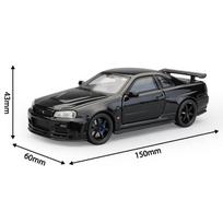 Suderinamas su 1/32 Nissan Skyline GT-R R34 modeliu, lietas kolekcinis atitraukiamas žaislinis automobilis su garsu ir šviesa suaugusiems, vaikams, berniukams, mergaitėms, dovana 1/32-Size:15*6*4.3cm juoda