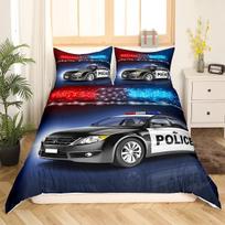 Policininko Automobilis Karalius Karalienė Antklodės Užvalkalas Animacinis Juodas Policijos Automobilis Patalynės Komplektas Berniukams Raudonas Mėlynas Policijos Žibintai 2/3vnt Poliesterio Antklodės Užvalkalas 70x133cm 2pcs