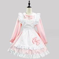 Japonų tarnaitės cosplay miela lolita vakarėlio suknelė juoda balta ilgomis rankovėmis klasikinė prijuostė tarnaitės vaidmenų žaidimas padavėja persirenginėjimas XXXXXL rožinė