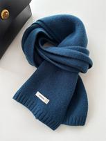 Australiškas grynos vilnos ir kašmyro šalikas - Unisex, Šiltas, Vienspalvis megztas žiemai 160*20cm tamsiai mėlyna