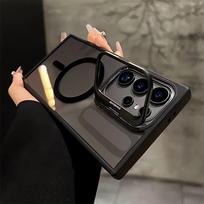 Magsafe paslėpto laikiklio skaidrus dėklas, skirtas Samsung Galaxy S25 S24 Ultra S22 Plus S23 FE smūgiams atsparus magnetinis belaidžio įkrovimo dangtelis Samsung S22 Ultra juoda