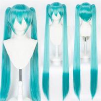 115cm Miku Cosplay Perukas Anime Ilgos Uodegos Trumpi Plaukai Tiesus Perukas Karščiui Atsparūs Sintetiniai Plaukai Vaidmenų Žaidimų Perukai + Peruko Kepuraitė One Size