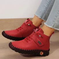 Žieminiai ortopediniai batai moterims rudeniniai rudeniniai odiniai batai su kailiu raudoni mokasinai moteriški kulkšnies batai mamai pliušiniai sportbačiai CN 35(Insole 22.5 cm raudona