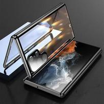 Magnetinis atlenkiamas dėklas OPPO Reno 13/ 14 / Pro | Dvipusis stiklas + metalinis rėmelis + pilnas objektyvo apsauginis dangtelis OPPO Reno 13 Pro juoda