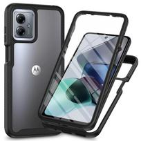 360 laipsnių pilnos apsaugos dėklas Moto G14 G54 G84 G24 G04 G04s E14 telefonui, skaidrus permatomas korpusas su ekrano apsauga, smūgiams atsparus telefono dėklas for Moto G14 juoda