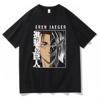 Attack on Titan Eren Jaeger Harajuku Anime Marškinėliai Medvilniniai Trumpomis Rankovėmis Vasaros Viršutiniai Drabužiai Marškinėliai Laisvalaikio Vyriški Marškinėliai Unisex Gatvės Drabužiai XS juoda