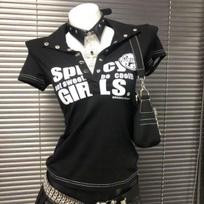 Girls Y2K Tees Button V Collars Black Fashion T-shirts For Women Party Club Wear S black