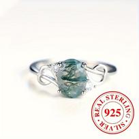 Elegantiškas S925 sidabro ovalus natūralaus vandens žolės agato sužadėtuvių žiedas moterims, vestuvinis žiedas, papuošalas, dovana 6