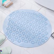 PVC neslystantis apvalus dušo kilimėlis su greitai džiūstančiais, vandenį nutekančiais siurbtukais ir masažuojančiu pėdų padu 30cm*30cm šviesiai mėlyna spalva