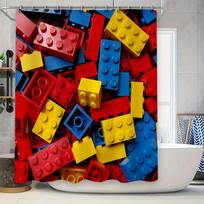 Spalvinga Lego tematikos dušo užuolaida vaikų vonios kambario dekoravimui Atsparus vandeniui audinys su kabliukais Linksmas ir kūrybiškas vonios laiko dizainas 90X180cm(35x70in)