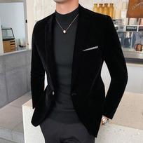 Vyriškas rudeninis kasdienis aksominis švarkas: Vienaeilis kirpyklos kirpėjo stilius 4XL juoda