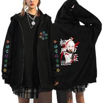 Fashion Genshin Impact Walnut Pattern Printed Fleece Zipper Hooded Sweatshirt Fall and Winter Casual Sweatshirt XS