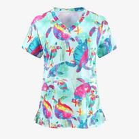 Surgical Uniforms Woman Colorful Pattern Print Surgical Uniforms V-Neck Short Sleeve Patch Pocket Women's Scrub Medical Tshirt S