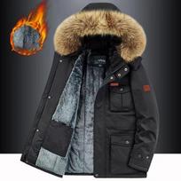 Žieminė striukė vyriška šilta stora vilna Parkas vėjo striukė su gobtuvu kailinė apykaklė, paltas Vyriški drabužiai plius dydis 8XL M juoda