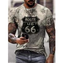 Vasariniai apvalios kaklo iškirptės 3D spausdinti marškinėliai su Route 66 Amerikos plento dizainu, madingi, laisvalaikio, trumpomis rankovėmis, vyriški 6XL