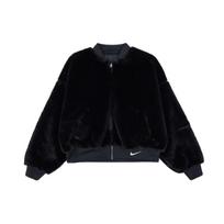 Nike dvipusė pliušinė vilnos striukė su beisbolo apykakle moteriškos striukės Juoda FB8693-010 L