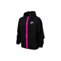 Nike Sportswear Spalvų Bloko Laisvo Kirpimo Striukė Su Gobtuvu Moteriška Striukė Juoda Liepsnos Rožinė DD2089-010 XS