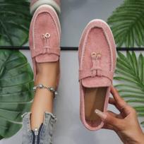 Madingi vienos pedalos Loafer tipo batai Vienetiniai batai 2025 Europos / Amerikos Užsienio Prekyba Didelis Dydis 43 Mažas Kvepiantis Stilius Guminiu Padu Moteriški Batai 36 rožinė