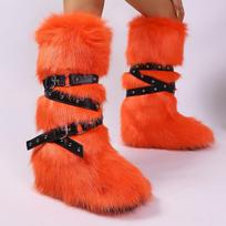 Fashion IPPEUM Winter Fur Boots 2025 Knee High Boots For Women Shoes Pink Red Purple y2k Snow Boots 230 oranžinė