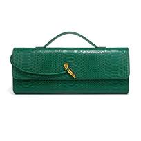 Madinga moteriška delninukė: Krokodilo ir pitono rašto peties rankinė per petį Baguette stiliaus 31.5x4x11 cm rašalinės žalios spalvos