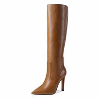 Moteriški ilgaauliai batai, smaili nosis, moteriški vakariniai batai, moteriški žieminiai ilgaauliai, odiniai, elegantiški, rudens stiliaus 35 brown