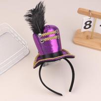 Mini viršutinė skrybėlaitė Plunksnų kepuraitė Plaukų lankelis Cirkas Ringmasteris Plaukų lankelis Cosplay Kostiumas Plaukų lankeliai Vaikams Suaugusiems Plaukų aksesuarai violetinė