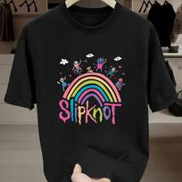 Spalvingi Slipknot vaivorykštiniai marškinėliai, minkšti, pralaidūs orui ir atsparūs blukimui, klasikinio kirpimo kasdieniam nešiojimui S juoda