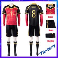 Anime Blue Lock Kaiser Cosplay Kostiumas Ness Isagi Kurona Hiori Futbolo Uniforma Perukas Bastard Munchen Vokietijos Komanda Raudonas Juodas Džersis L kaip parodyta spalva