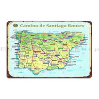 Camino de Santiago Maršrutų Žemėlapis Ispanijoje ir Portugalijoje Metalo Ženklas Virtuvė Pritaikyti Klubas Namų Dizainas Skardinis Ženklas Plakatas 20x30cm