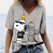 Moterų marškinėliai Disney Snoopy 3D spausdinimas Nauji V formos iškirpte Trumpomis rankovėmis Vasariniai Laisvalaikio Moteriški drabužiai Harajuku Y2K Hip Hop Drabužiai S