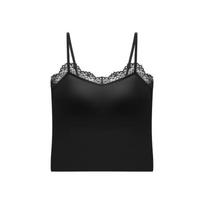 French Lace Camisole Tank Top with Chest Pads, No Bra Needed, Slimming Base Layer. L (for 115-130 lbs) kremas-smėlio spalva