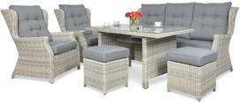 Lauko baldų komplektas TRIVENTO DINING 3 + su pufais, White Grey