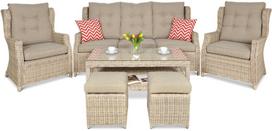 Lauko baldų komplektas TRIVENTO 3 + su pufais, Beige