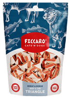 Ficcaro jautienos ir menkės trikampiai skanėstai šunims ir katėms, 100 g