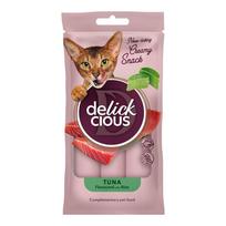 Delickcious Creamy Snack skanėstai su tunu ir alavijais katėms, 4x15 g