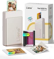 "Liene Pearl N200 Pro" nešiojamasis mini fotospausdintuvas su dažų sublimacija - 10 lipnių nuotraukų (2x3") ir juostelė, "Bluetooth", 300 DPI momentinio spausdinimo spausdintuvas "iPhone" ir "Android", baterija, auksinis