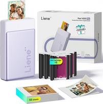 "Liene Pearl N200 Pro" nešiojamasis mini fotospausdintuvas su dažų sublimacija - yra 50 lipnių nuotraukų (2x3") ir 5 juostelės "Bluetooth" 300 dpi momentinio spausdinimo spausdintuvas "iPhone" ir "Android" baterijai - violetinės spalvos