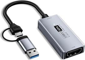 "Newhope" vaizdo įrašymo kortelė, HDMI į USB/USB C 3.0 įrašymo kortelė, 1080P HD 60 kadrų per sekundę tiesioginio vaizdo įrašymo ir įrašymo vaizdo garso graibštas žaidimams, transliacijai, mokymui, vaizdo konferencijai