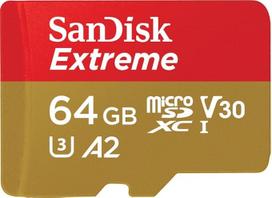 "SanDisk Extreme microSDXC UHS-I" 64GB atminties kortelė, skirta veiksmo kameroms ir dronams + adapteris + "RescuePRO Deluxe" (iki 170MB/s, A2, 10 klasė, U3, V30)