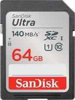"SanDisk Ultra SDXC UHS-I" 64GB atminties kortelė (skirta pradinio ir vidutinio lygio kompaktiniams fotoaparatams, "Full HD" vaizdo įrašams, U1, C10, V10, iki 140MB/s skaitymo greitis)