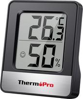 "ThermoPro" TP49 Skaitmeninis mini termometras-higrometras patalpų termometras drėgmės matuoklis su kambario klimato indikatoriumi, skirtas patalpų klimato kontrolei, juodas