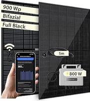 "VALE" balkono elektrinė "Bifazial 900 Wp" visiškai juoda "EcoFlow Stream" inverteris 800 W aukštos kokybės saulės kolektorių rinkinys 5 m kintamosios srovės laidas Pridedamas programėlės valdymas
