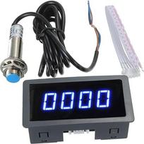 4 skaitmeninių LED ekranų tachometras, greičio rodymo spidometras, greičio matuoklis su "Hall Proximity Sensor" NPN/PNP įvestimi, 10-9999RPM diapazonas (mėlynas)
