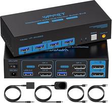 8K60Hz Displayport KVM jungiklis 2 kompiuteriams 2 monitoriams 4 USB 3.0 prievadai 4K @ 120Hz KVM jungikliai dviems kompiuteriams Suderinamumas su "Windows" ir "Linux" Pridedamas stalinio kompiuterio valdiklis