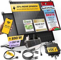 900 W balkono elektrinė su laikikliu (balkonas) - 800 W balkono elektrinė su lizdu - 800 W inverteris - Saulės sistemos komplektas - 450 W dvipusės saulės baterijos su priedais - 5 m kabelis