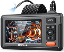DEPSTECH Dviejų objektyvų endoskopo tikrinimo kamera, HD endoskopo kamera su šviesa, 4,3 colio IPS ekranas, IP67 vandeniui atspari endoskopo kamera, vamzdžio kamera, 5 m pusiau standus kabelis, skirtas automobilių sienoms, sanitarijai ir HVAC