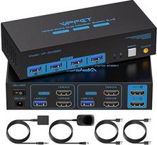 HDMI USB 3.0 KVM jungiklis 2 kompiuteriai 2 monitoriai 4K60Hz KVM jungikliai, skirti dviem kompiuteriams dalytis dviem monitoriais ir keturiais periferiniais įrenginiais, palaiko išplėstinį ir kopijavimo režimą su staliniu valdikliu