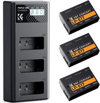 K&F CONCEPT 3 LP-E17 1250 mAh akumuliatoriaus ir patobulinto 3 lizdų LCD įkroviklio pakuotė, suderinama su "Canon EOS RP", "EOS R10", "EOS R8", "EOS R50", "Rebel T8i", "T7i", "T6i", "SL2", "SL3", "EOS 77D", "EOS 750D", "Powershot V1