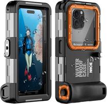 Povandeninis nardymo dėklas "iPhone 17/16/15/14/14/13/13/12/11 Pro Max/XR/XS/X ir kitiems, profesionali apsauga [15 m/50 pėdų], vandeniui atsparus dėklas nardymui, banglenčių sportui, nuotraukoms ir vaizdo įrašams (juodas/apelsininis)