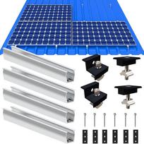 Saulės kolektorių laikiklis plokščiam stogui, 12 cm aliuminio fotovoltinių elementų montavimo bėgis, reguliuojamas juodas spaustukas 30-35 mm storio moduliams, saulės kolektorių montavimo rinkinys, 4 moduliai, tinka plokščiam stogui